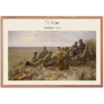 Krøyers maleri Skagensjægere med jægere og hunde der hviler i klitterne ved Skagen 1898