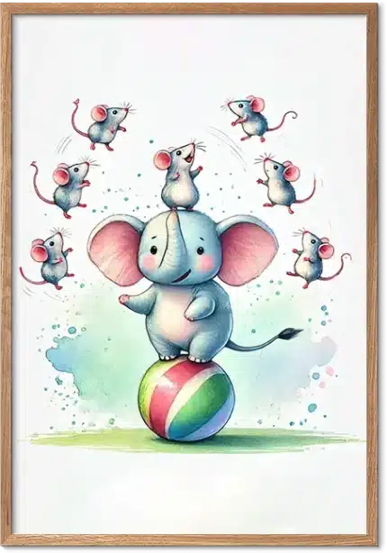 Elefant jonglerer med mus Plakat