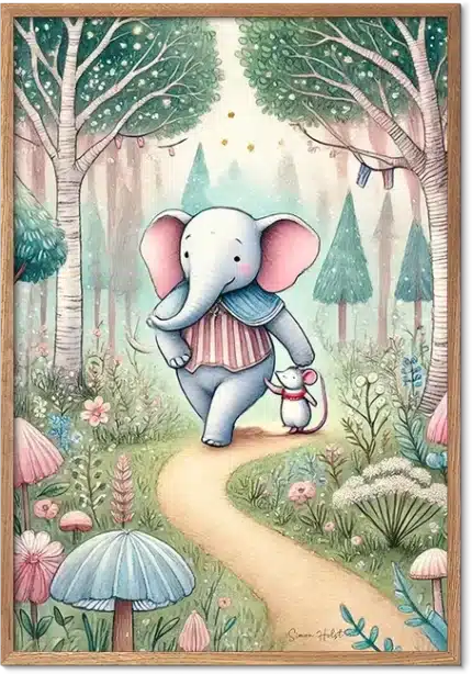 Elefant og mus Børneplakat