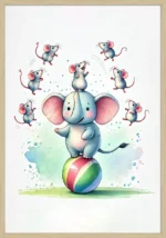 Elefant jonglerer med mus