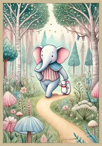 Elefant og mus Børneplakat