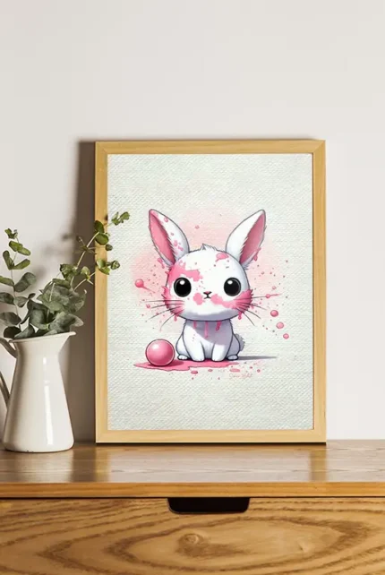 Kaninplakat med kanin der blæser tyggegummibobbel