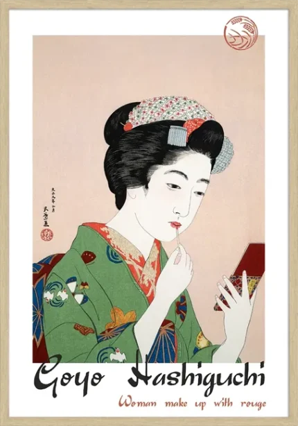 Woman Make Up with Rouge – Japansk Træsnit af Goyo Hashiguchi