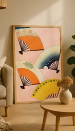 Japansk kunstplakat med vifter fra Furuya Kōrin