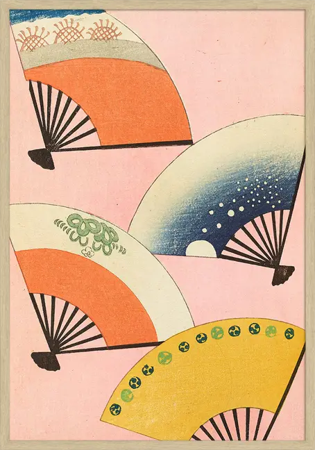 Japansk kunstplakat med vifter fra Furuya Kōrin