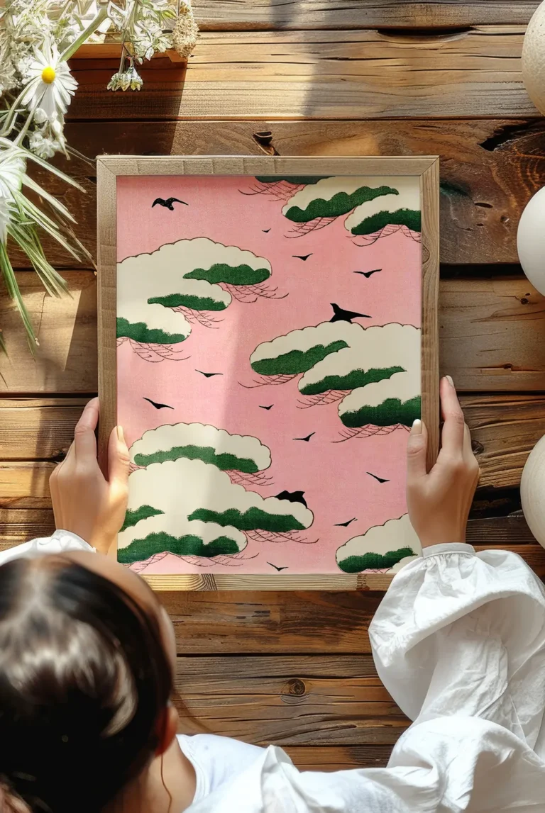 Japansk plakat – Skymønster med fugle