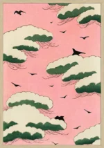 Japansk plakat – Skymønster med fugle