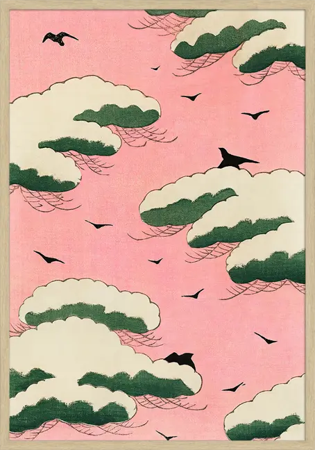 Japansk plakat – Skymønster med fugle