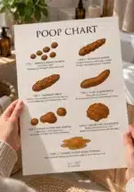 Poop Chart afføringsskala plakat i varmt og hyggeligt badeværelse