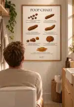 Poop Chart plakat med afføringsskala på væg i skandinavisk badeværelse
