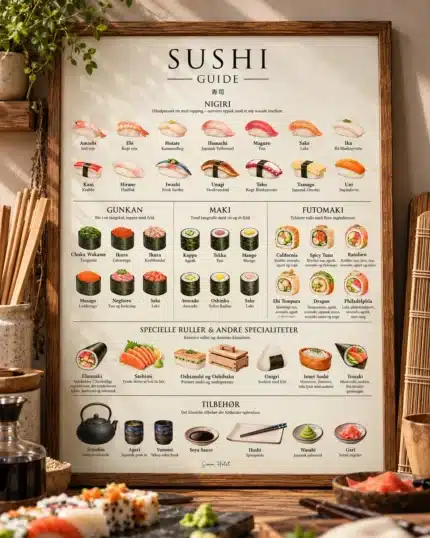 Sushi plakat fra Simon Holst i køkkenet