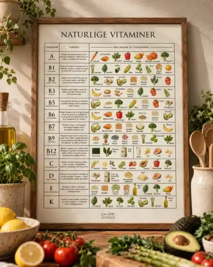 Vitaminer og mineraler plakat fra Simon Holst i køkkenet