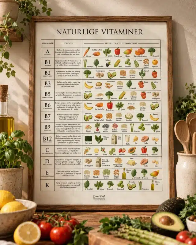 Vitaminer og mineraler plakat fra Simon Holst i køkkenet